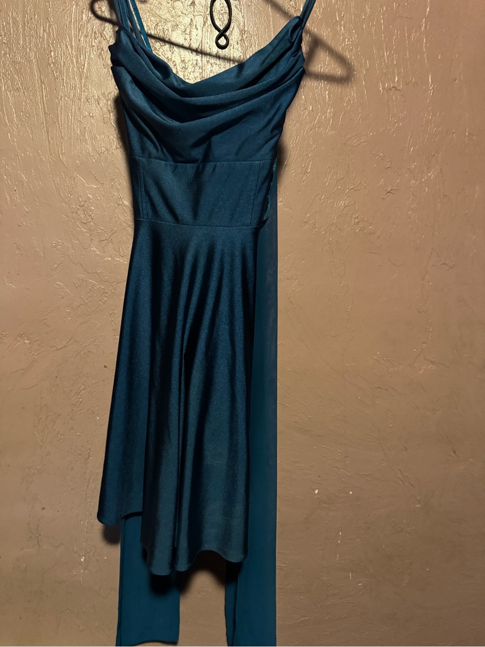 City Studio Teal High-Low Cowl Neck Dress